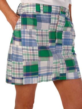 Cape Madras Patchwork Pencil Skirt Womens 4 Blue Green Cotton Preppy Spring